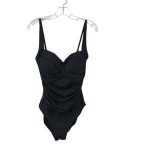 Carmen Marc Valvo Black Ruched One Piece Swimsuit V Neck Size 12